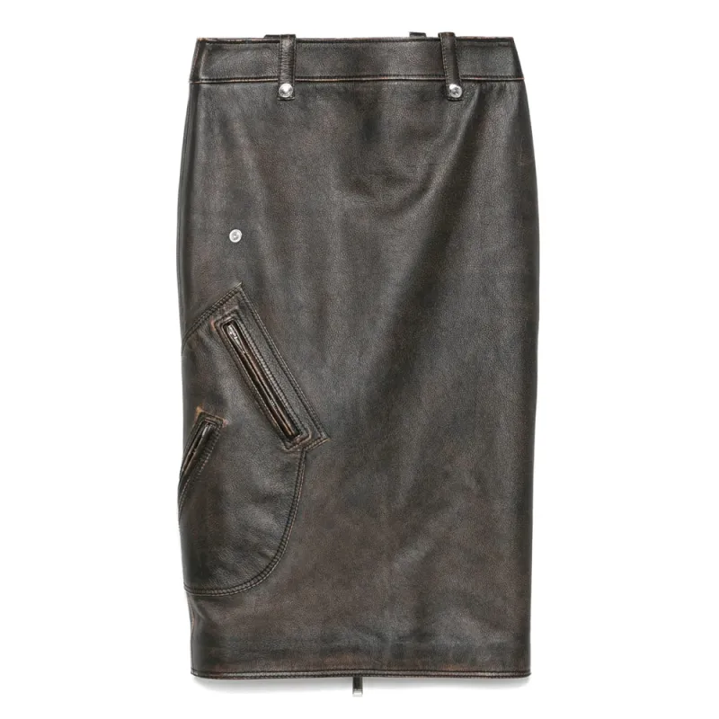 Coffee Brown Pleated Leather Skirt sold by Lord & Taylor