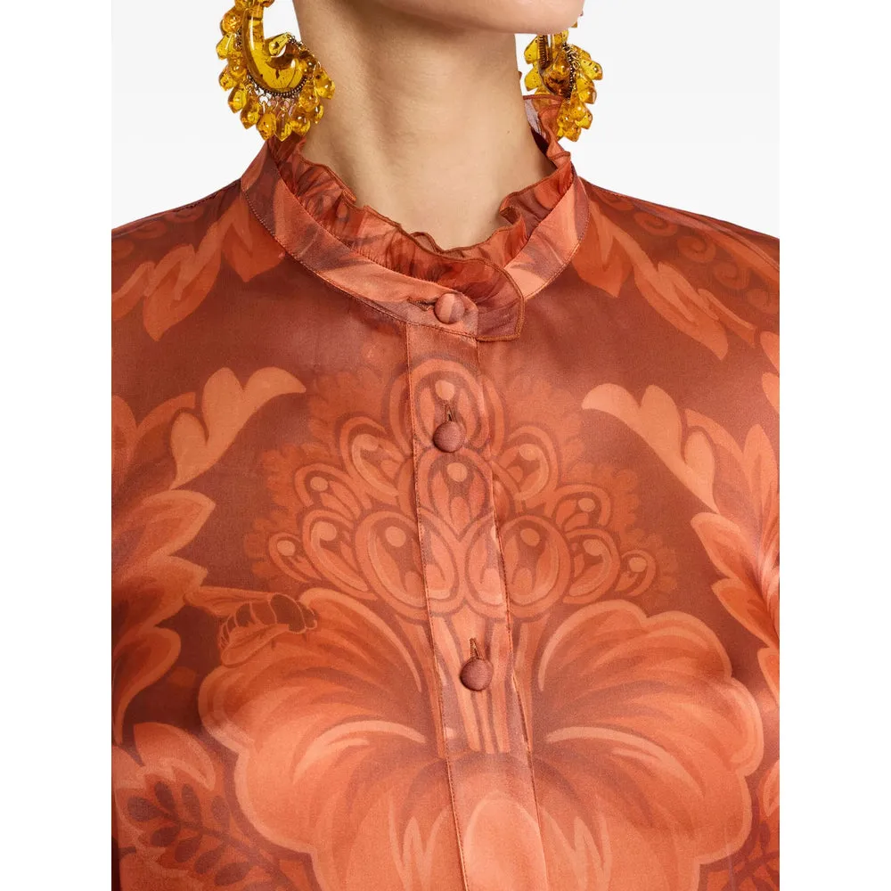 Red Pleated Floral Silk Blouse sold by Lord & Taylor product image thumbnail 4
