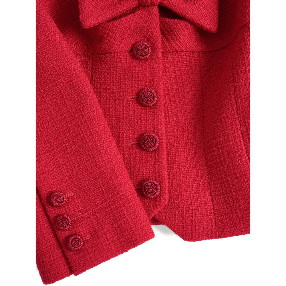 Red Tweed Short-Sleeve Jacket sold by Lord & Taylor product image thumbnail 2