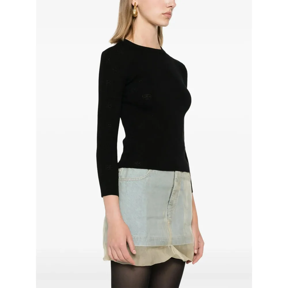 Black Wool-Blend Open-Knit Sweater sold by Lord & Taylor product image thumbnail 3
