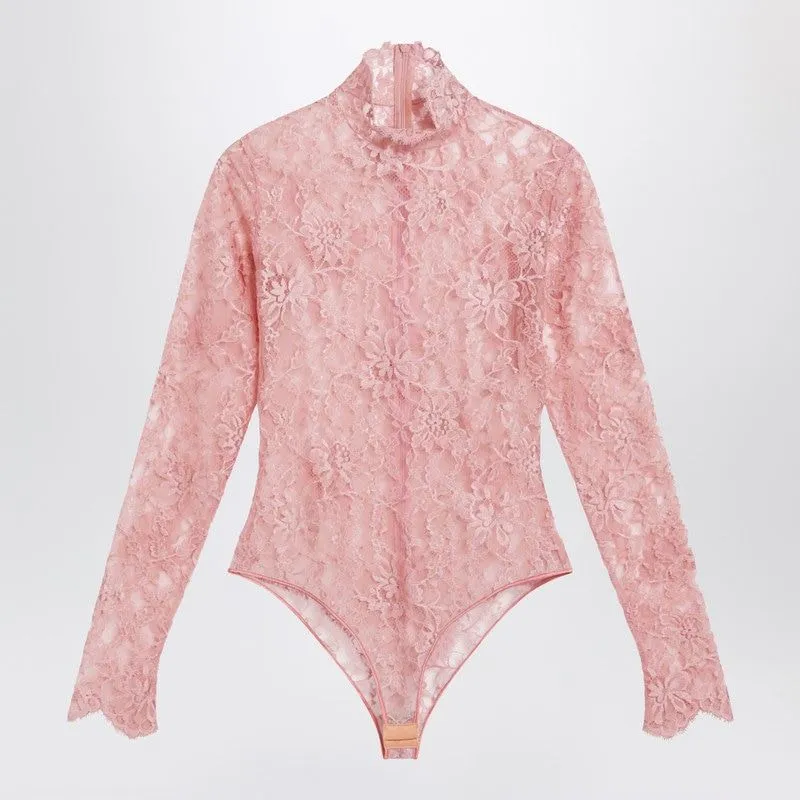 PEACH PINK FLORAL LACE BODYSUIT sold by Lord & Taylor
