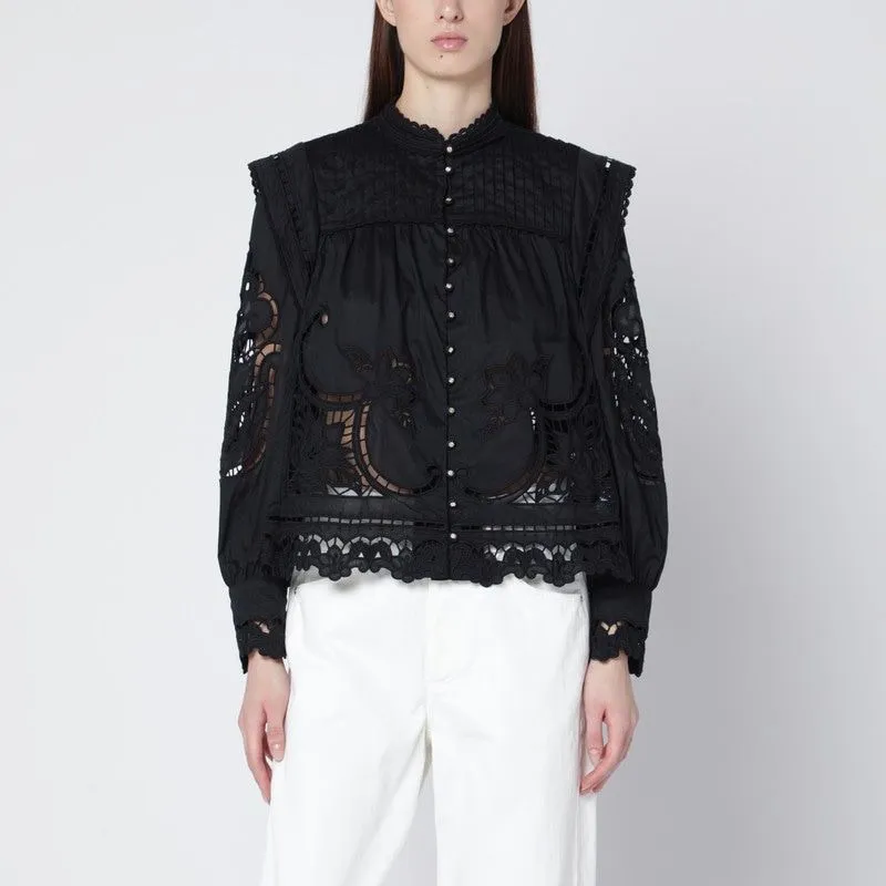 BLACK RICHELIEU COTTON BLOUSE sold by Lord & Taylor