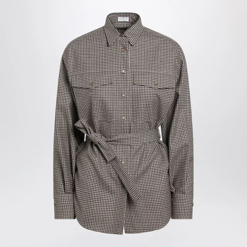 CHECKPATTERN SHIRT WITH BELT AND SHINY COLLAR DETAIL sold by Lord & Taylor
