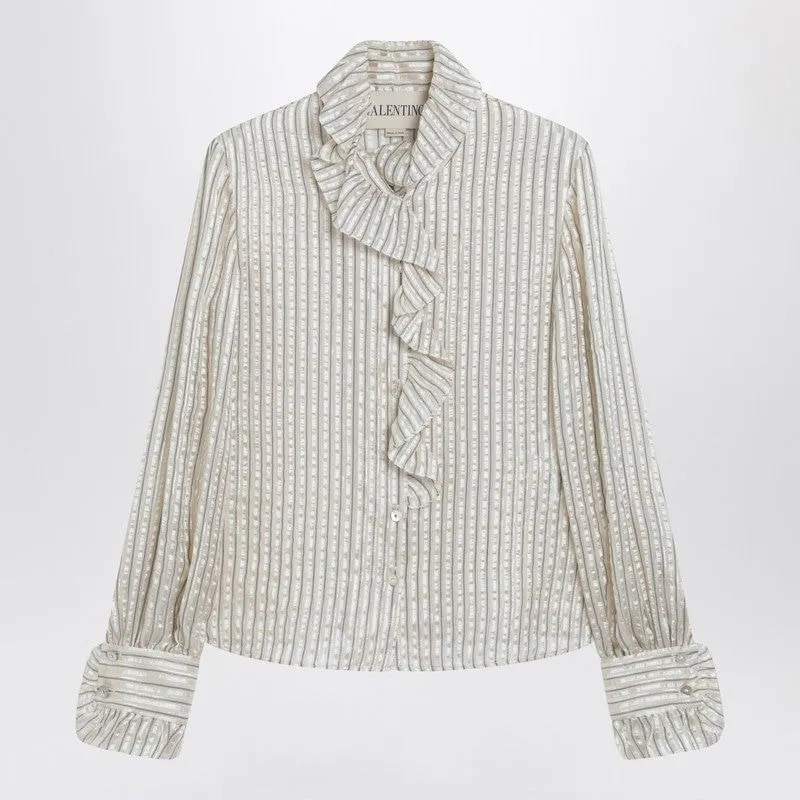 LIGHT BEIGE SILKBLEND SHIRT WITH RUFFLES sold by Lord & Taylor