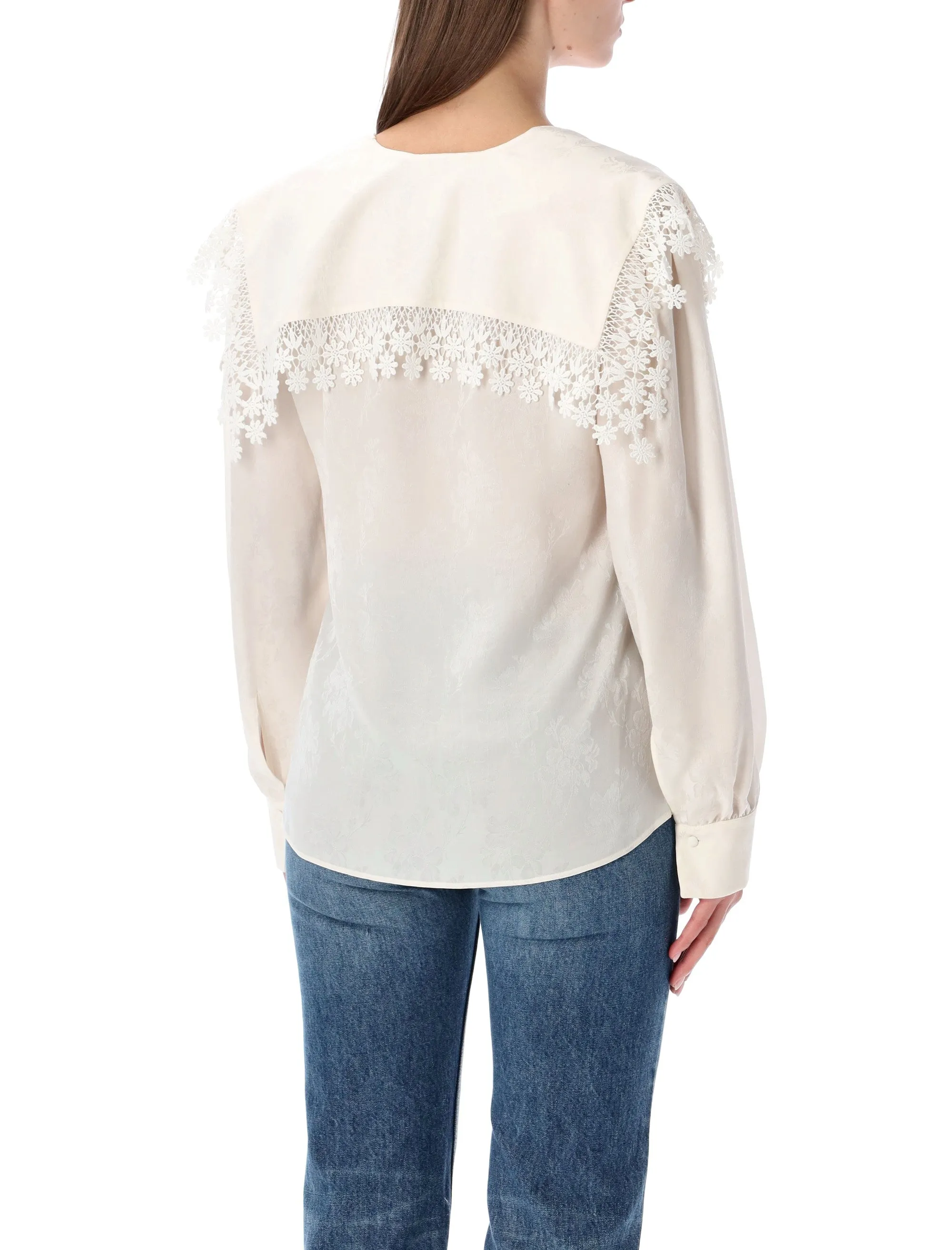 JACQUARD AND LACE BLOUSE WITH OVERSIZED COLLAR sold by Lord & Taylor product image thumbnail 2