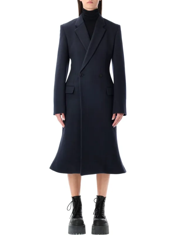 NAVY BLUE MIDI GODET WOOL COAT sold by Lord & Taylor