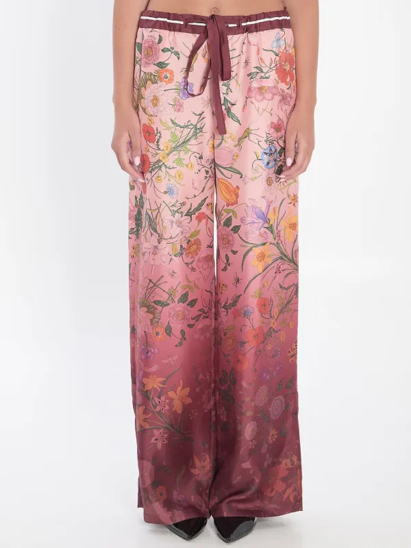GUCCI SILK TWILL TROUSERS WITH GRADIENT FLORA PRINT sold by Lord & Taylor