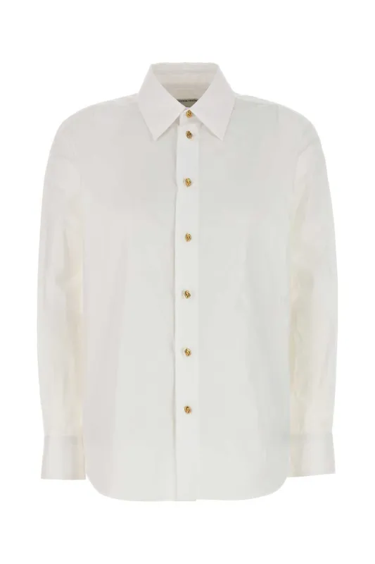 WHITE COTTON POPLIN SHIRT WITH METAL KNOT BUTTONS sold by Lord & Taylor