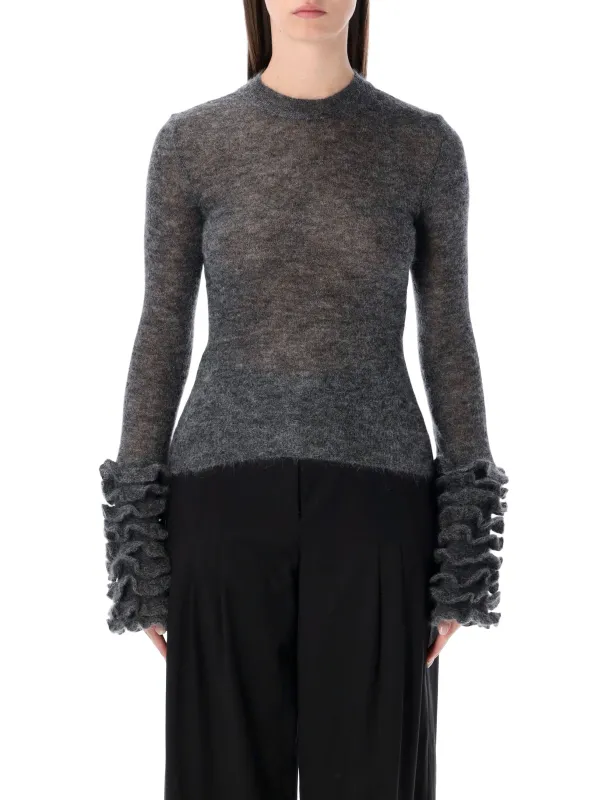 ALAÏA GREY MOHAIR SWEATER WITH RUFFLED CUFFS sold by Lord & Taylor