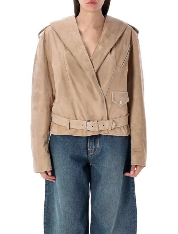 SUEDE HOODED BIKER JACKET sold by Lord & Taylor