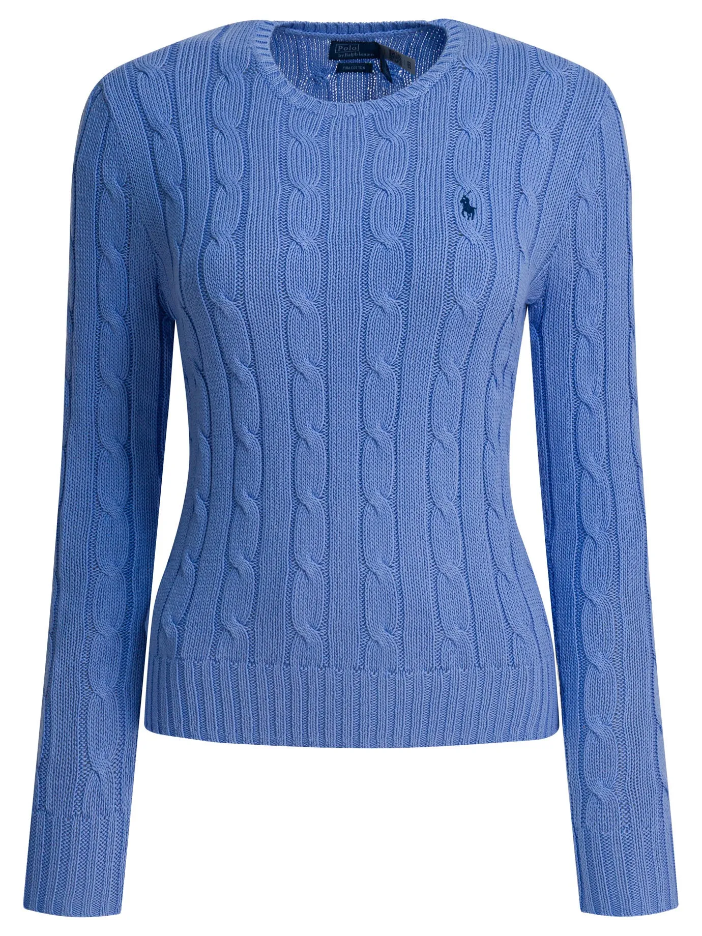 Crew-neck cable-knit sweater with logo sold by Lord & Taylor