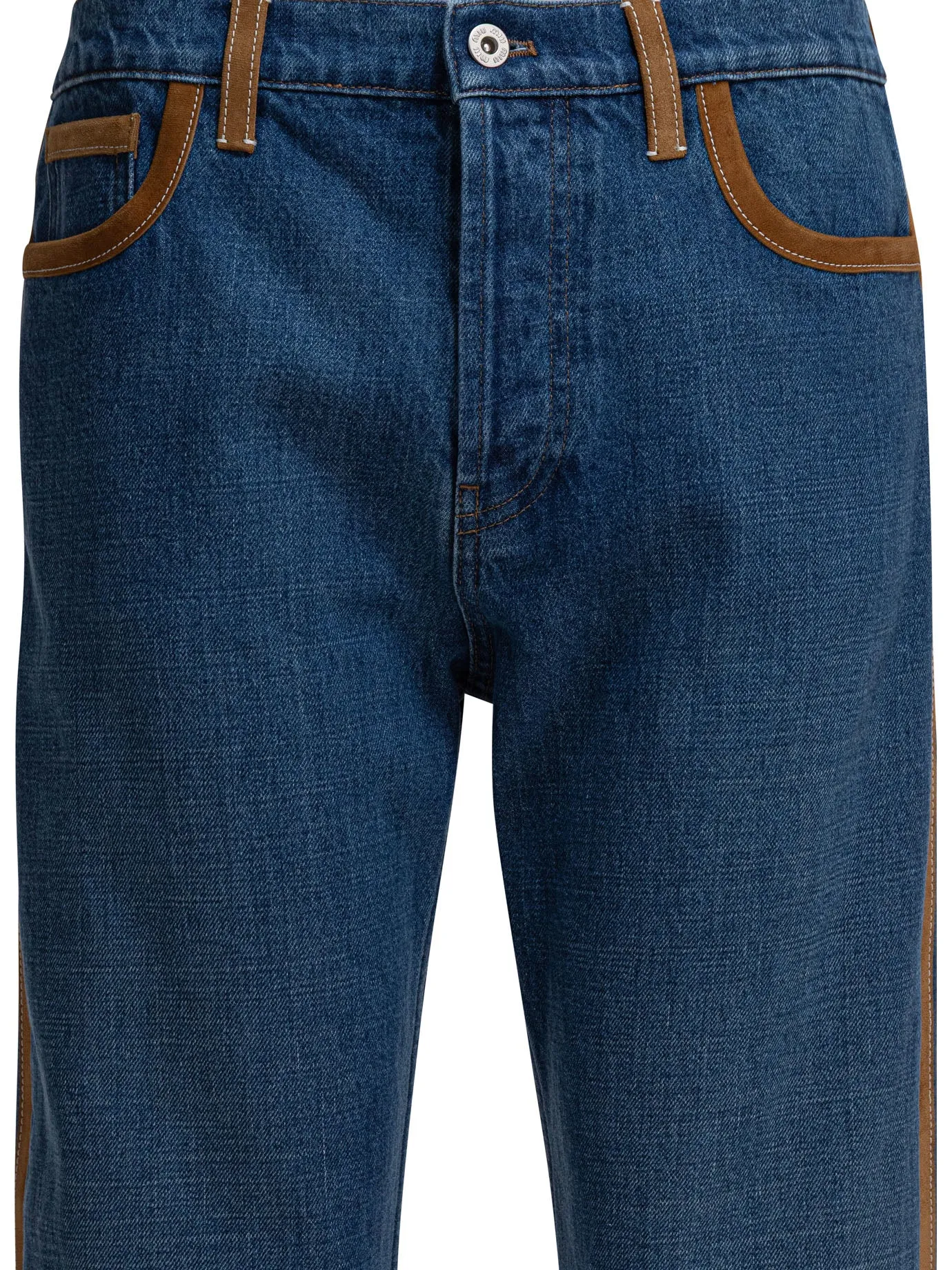 Jeans with leather inserts sold by Lord & Taylor