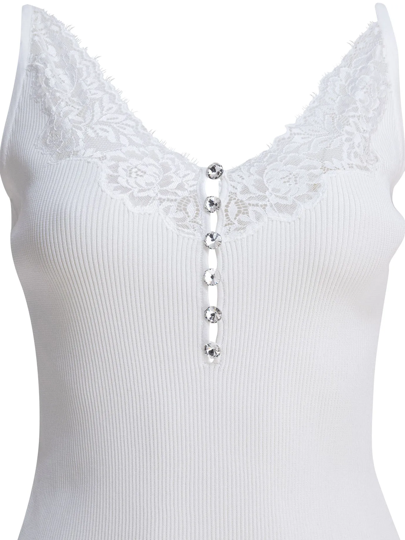 Ribbed tank top with lace neckline sold by Lord & Taylor product image thumbnail 3