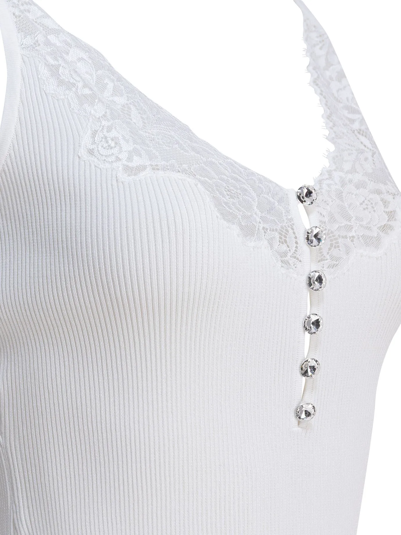 Ribbed tank top with lace neckline sold by Lord & Taylor product image thumbnail 4