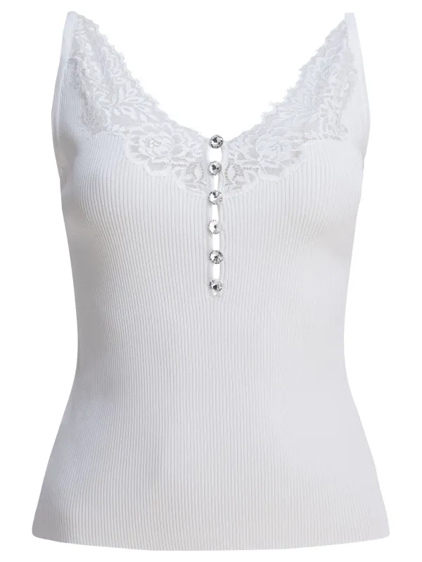 Ribbed tank top with lace neckline made by Self-Portrait