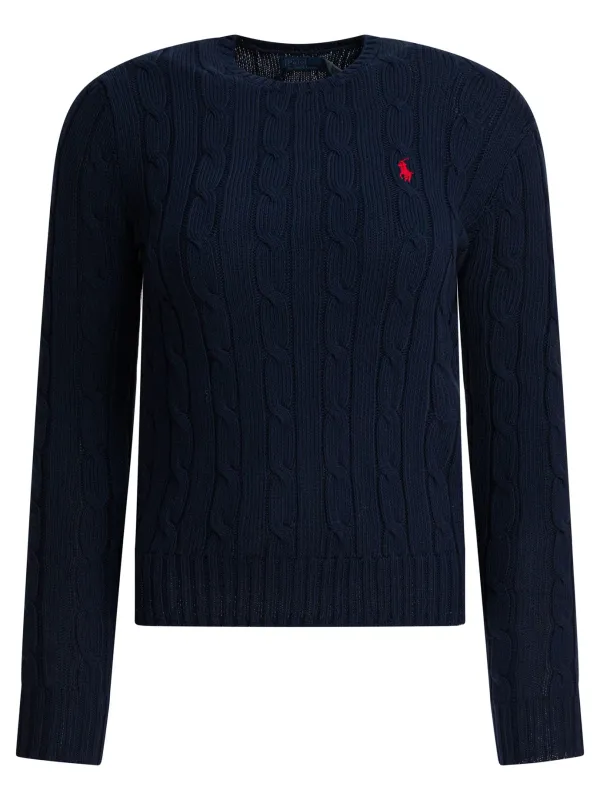 Crew-neck cable-knit sweater with logo sold by Lord & Taylor