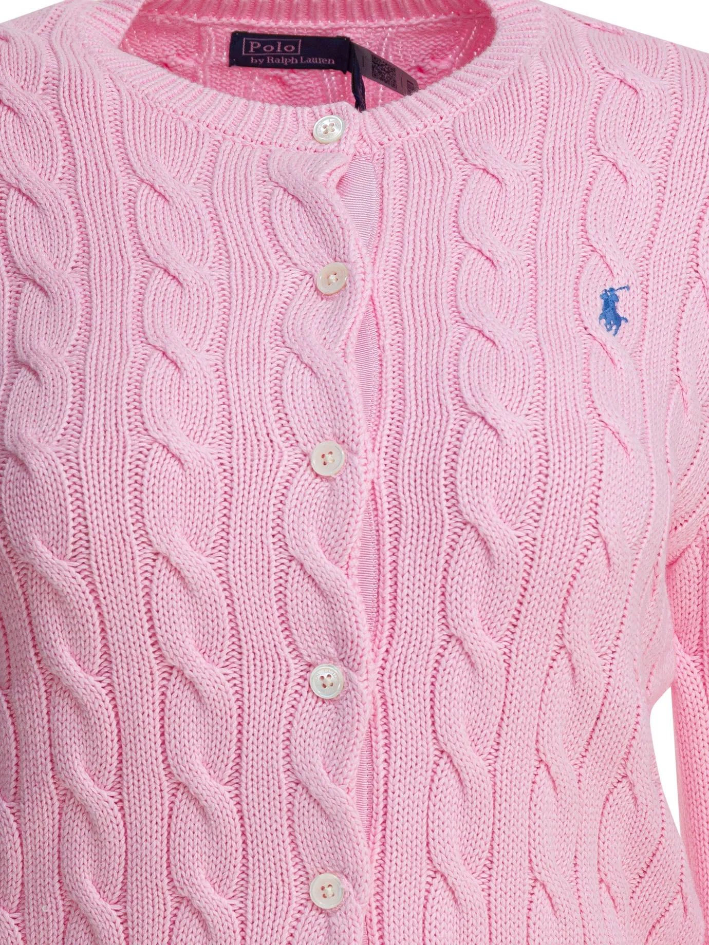 Braided crewneck cardigan with logo sold by Lord & Taylor product image thumbnail 3