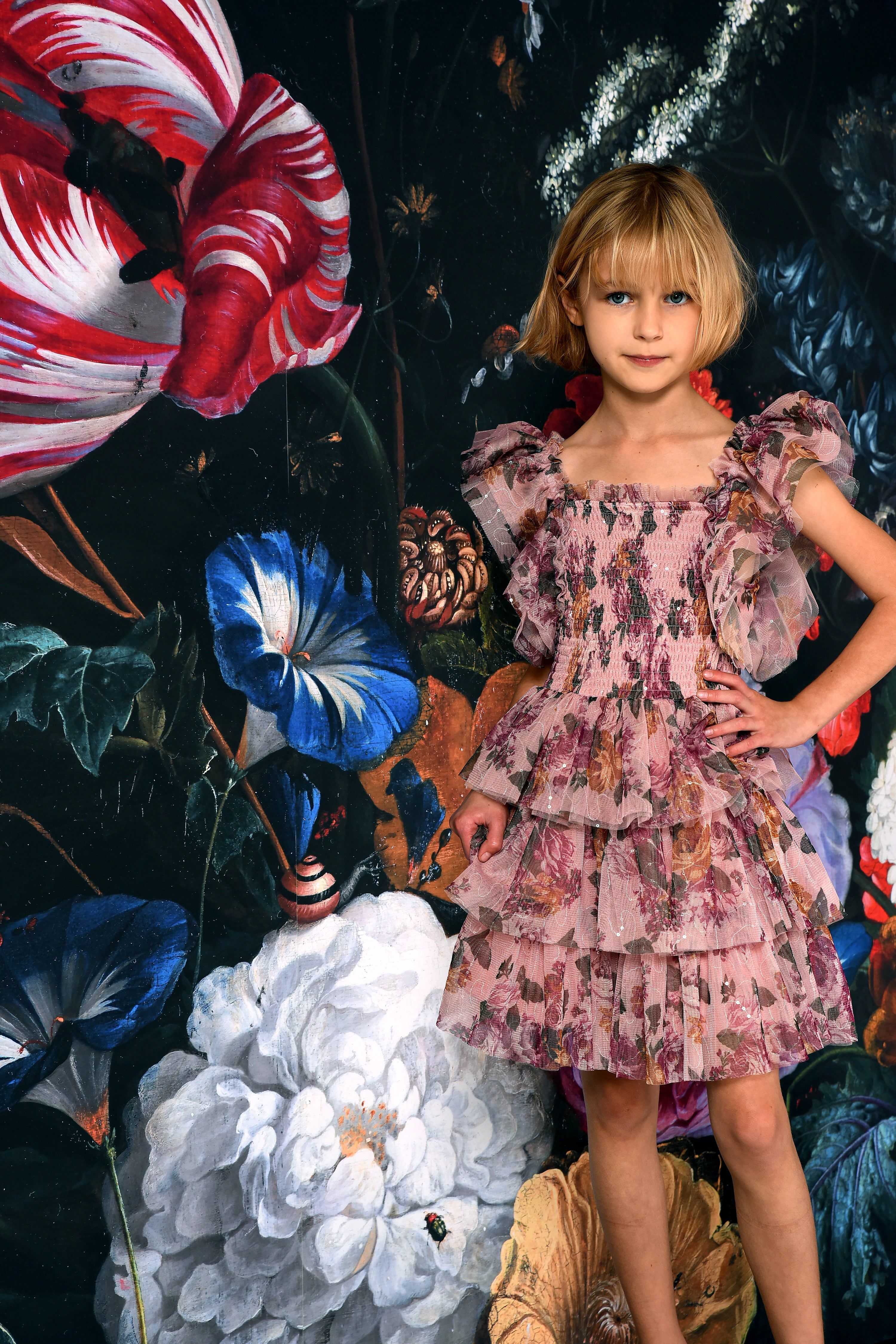 Girls Smocked Bodice Ruffle Sleeve 3-Tier Mesh Dress sold by Lord & Taylor product image thumbnail 5