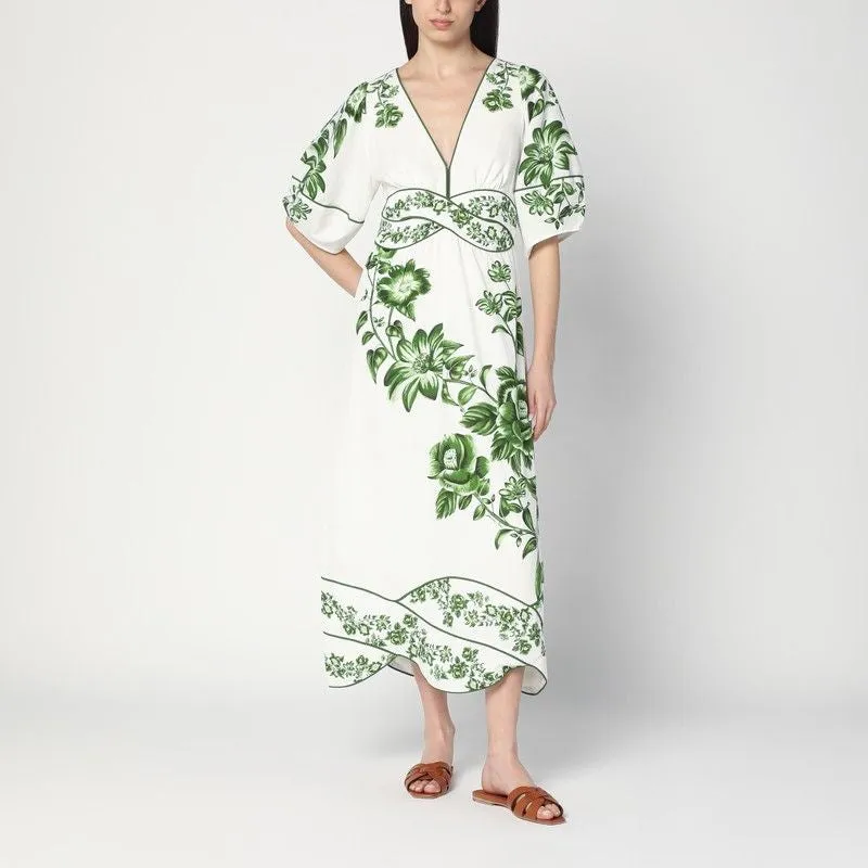 FLORAL CASCADE MIDI DRESS WHITE/GREEN sold by Lord & Taylor