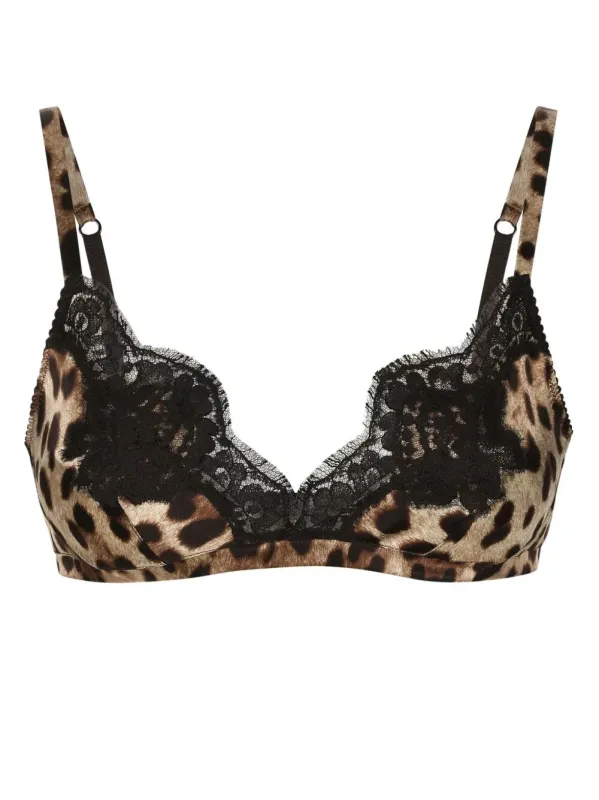 LEOPARD-PRINT SOFT-CUP SATIN BRA WITH LACE DETAILING sold by Lord & Taylor