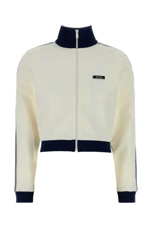 BLUE AND WHITE ZIP-UP LOGO JACKET made by Prada