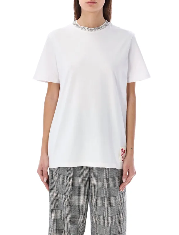 GOLDEN GOOSE WHITE CRYSTAL-DETAIL T-SHIRT sold by Lord & Taylor