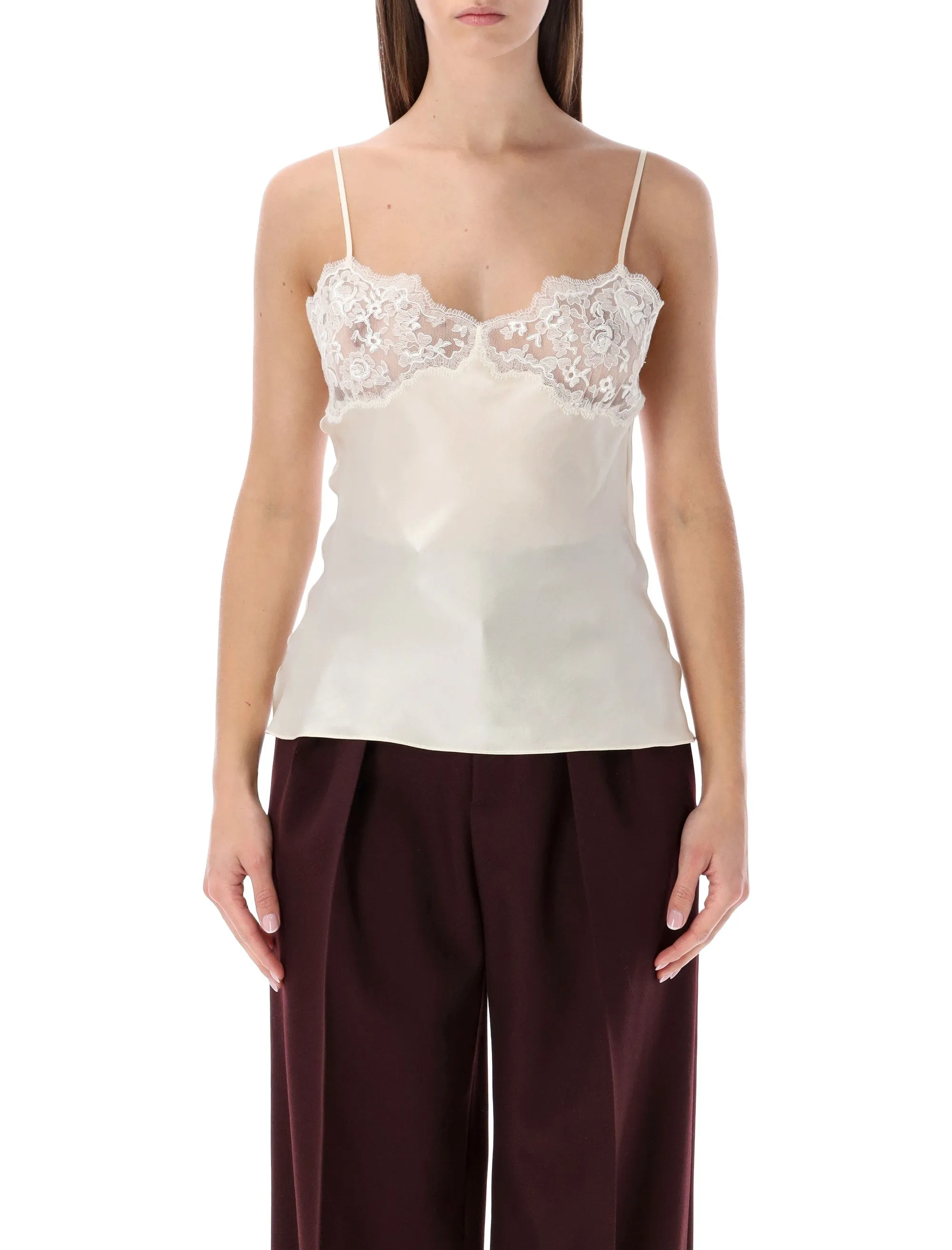 CHLOÉ IVORY SILK TOP WITH LACE sold by Lord & Taylor