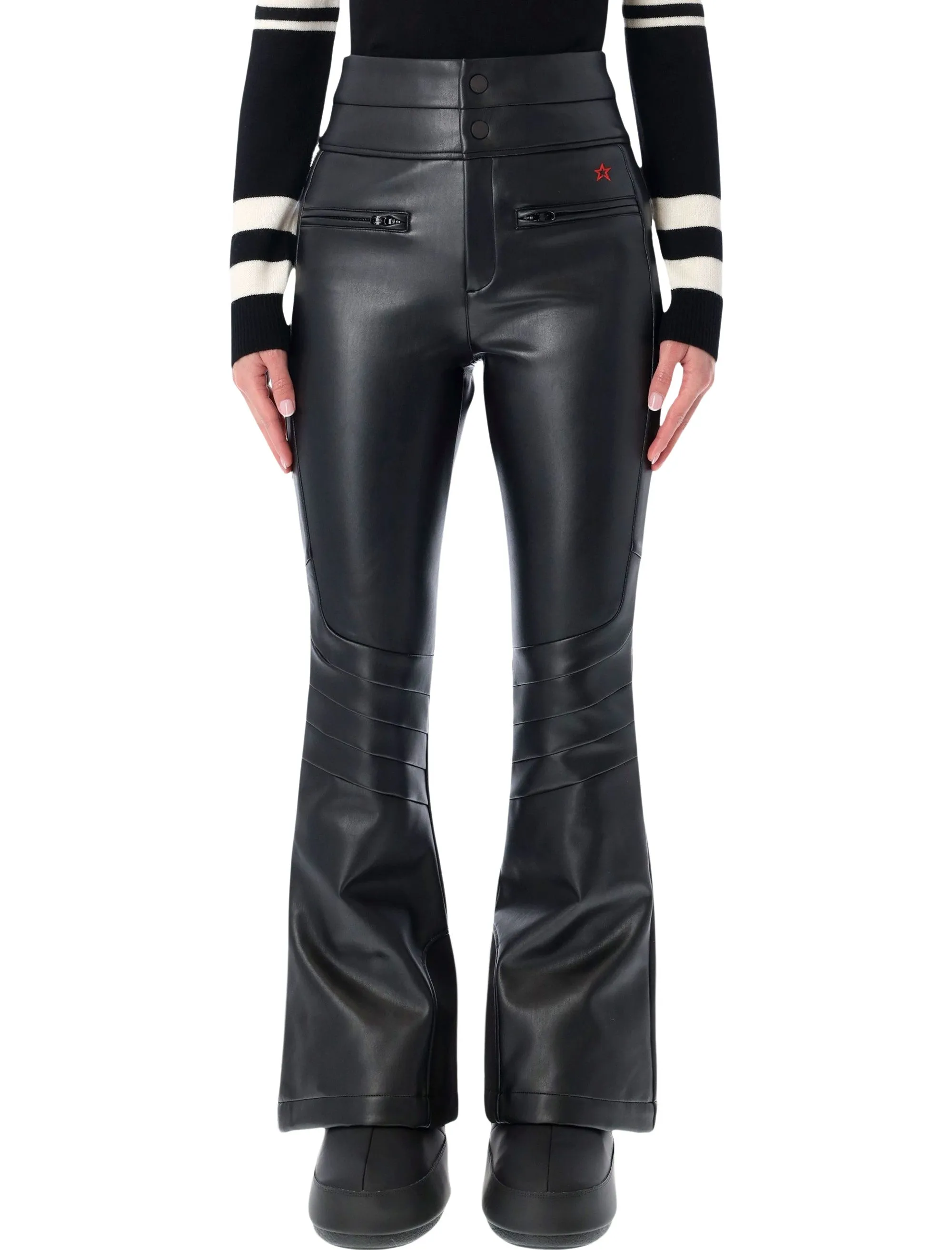 PERFECT MOMENT BLACK FAUX LEATHER FLARED SKI PANTS sold by Lord & Taylor