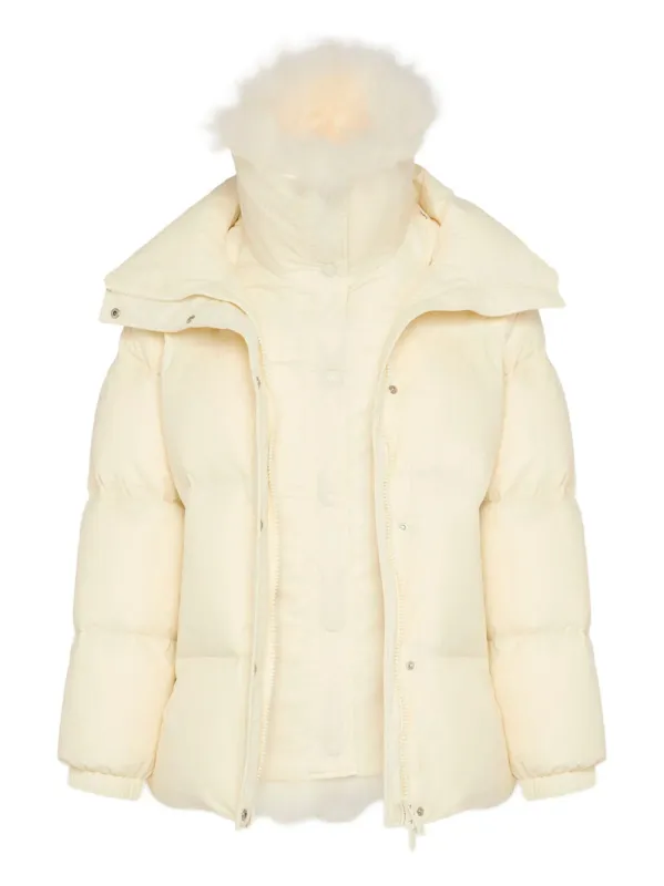 YS ARMY COLLECTION: MID-LENGTH DOWN JACKET WITH REMOVABLE BIB AND LAMBSWOOL TRIM sold by Lord & Taylor
