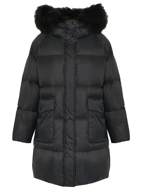 YS ARMY COLLECTION: LONG DOWN JACKET WITH RAGLAN SLEEVES AND LAMBSWOOL TRIM sold by Lord & Taylor