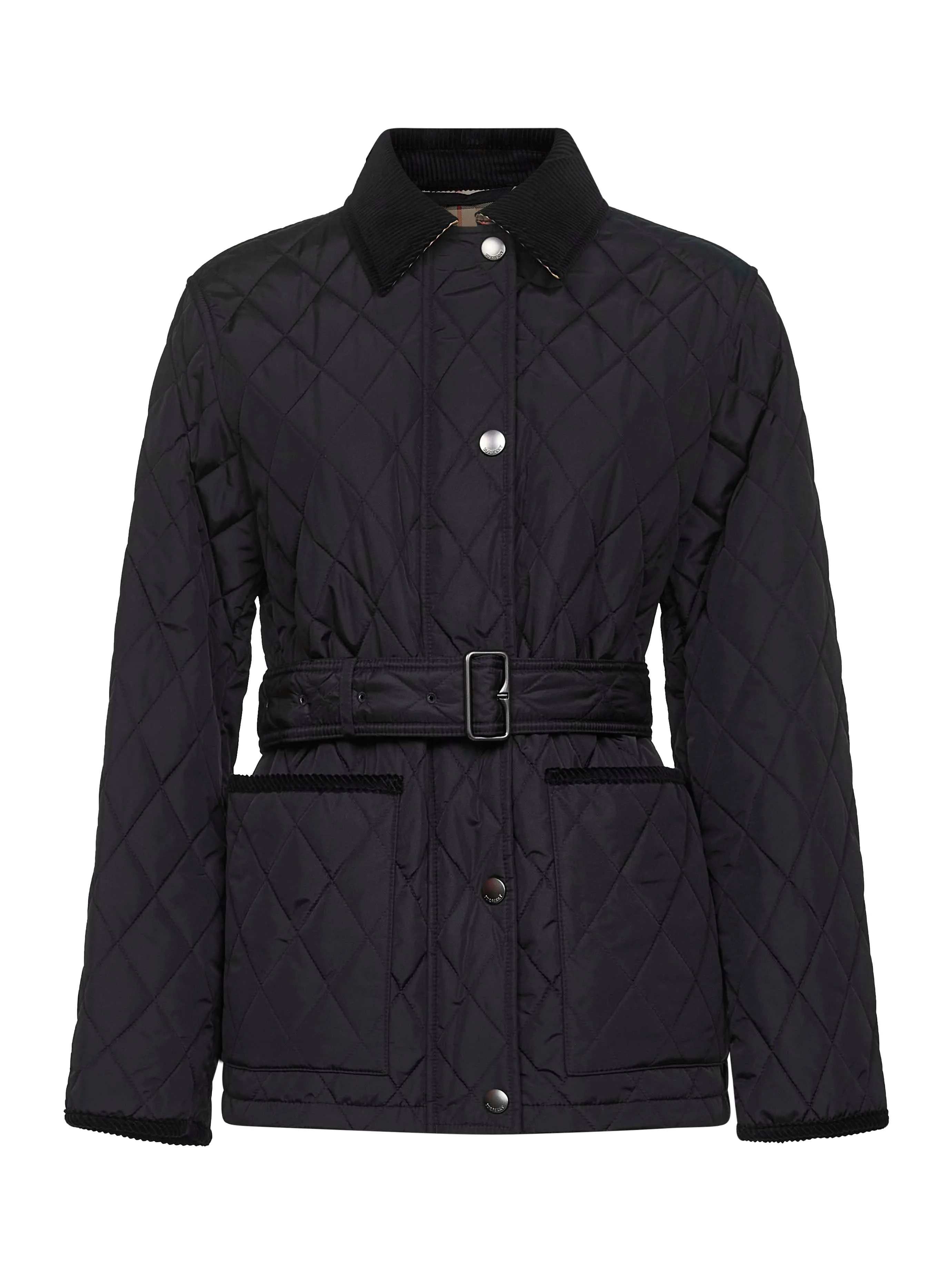 Black Nylon Belted Quilted Jacket sold by Lord & Taylor