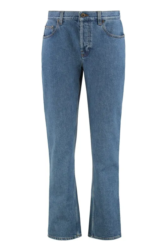STRAIGHT JEANS IN MID BLUE DENIM sold by Lord & Taylor