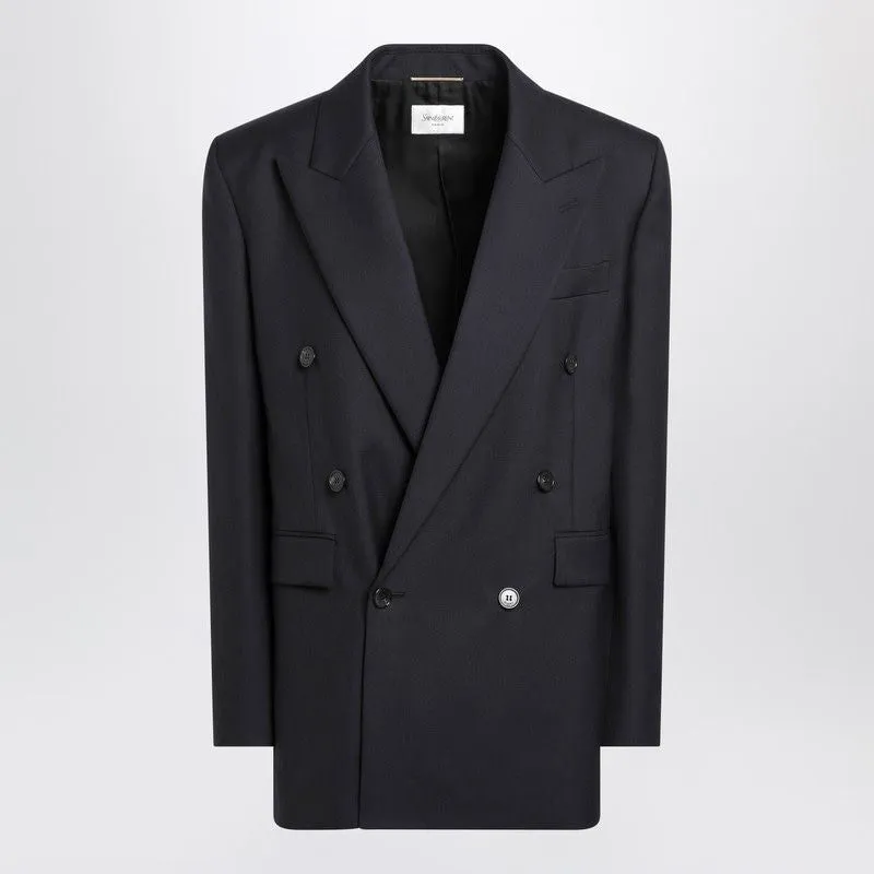 LONG NAVY BLUE WOOL GABARDINE COAT sold by Lord & Taylor