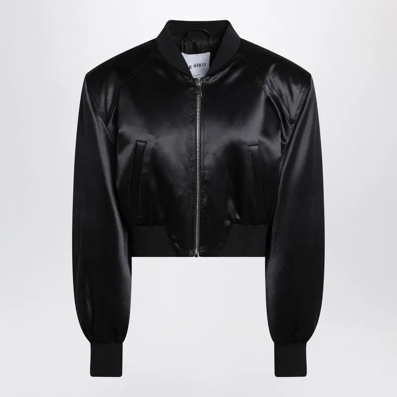 BLACK SHINY CROPPED BOMBER sold by Lord & Taylor