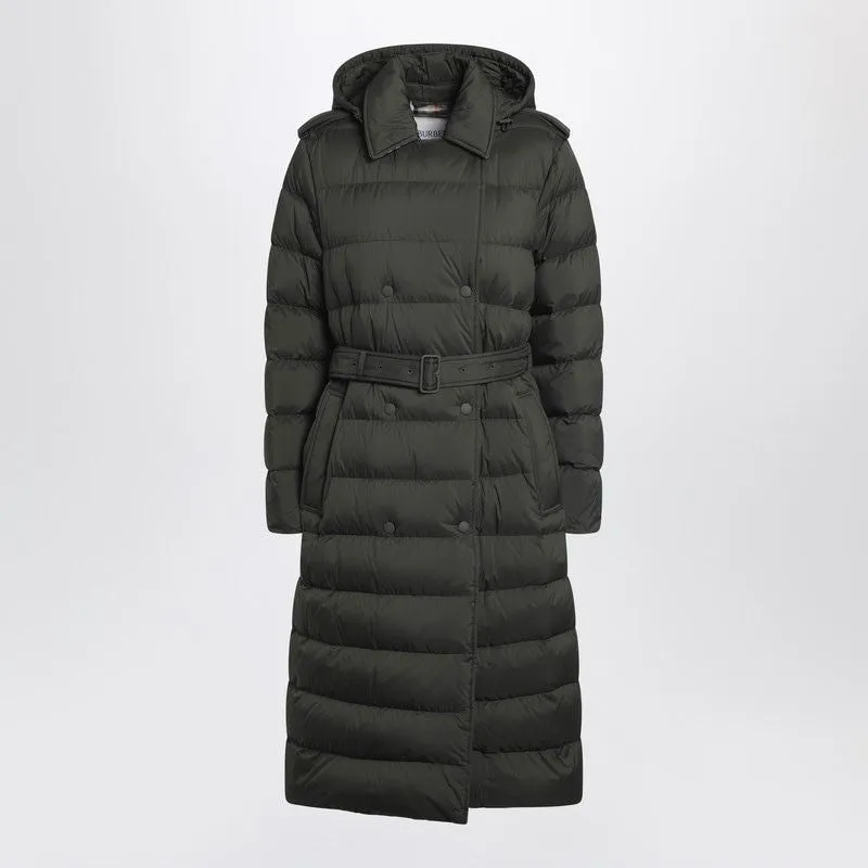 DARK GREEN DOUBLEBREASTED PADDED COAT WITH BELT made by Burberry