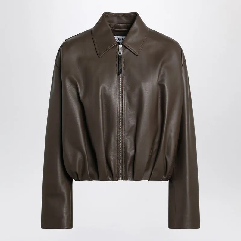 DARK GREEN LEATHER ZIP BOMBER sold by Lord & Taylor