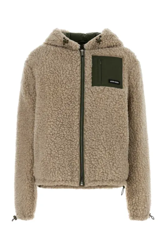 SAND TEDDY FABRIC DOWN JACKET made by Miu Miu