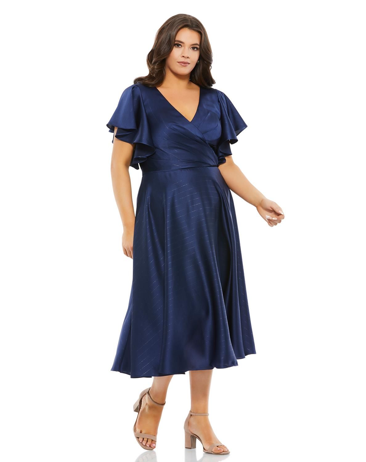 Short Sleeve V Neck Satin Midi Dress sold by Lord & Taylor