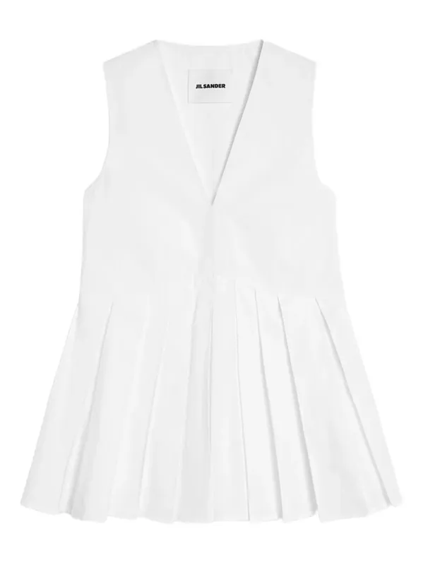 WHITE SLEVELESS A-LINE PLEATED COTTON TOP sold by Lord & Taylor