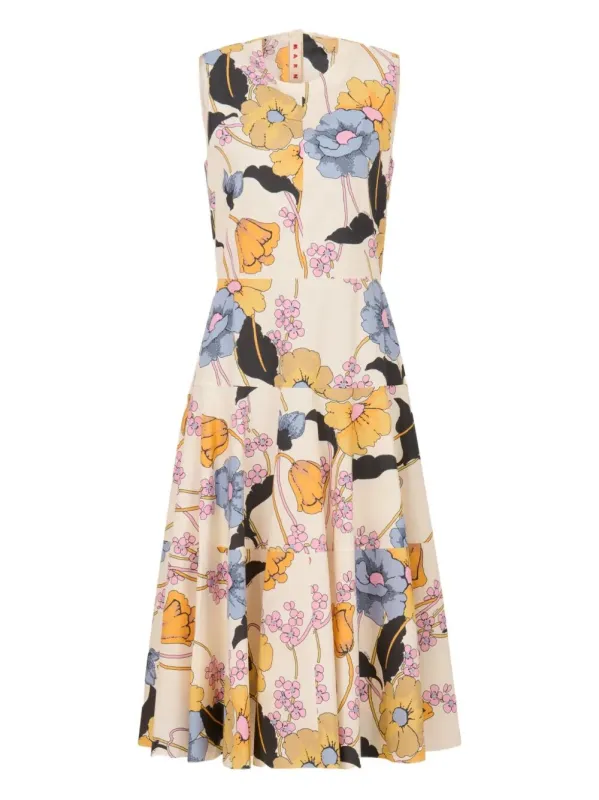 POPLIN MIDI DRESS WITH MELODIA PRINT made by Marni