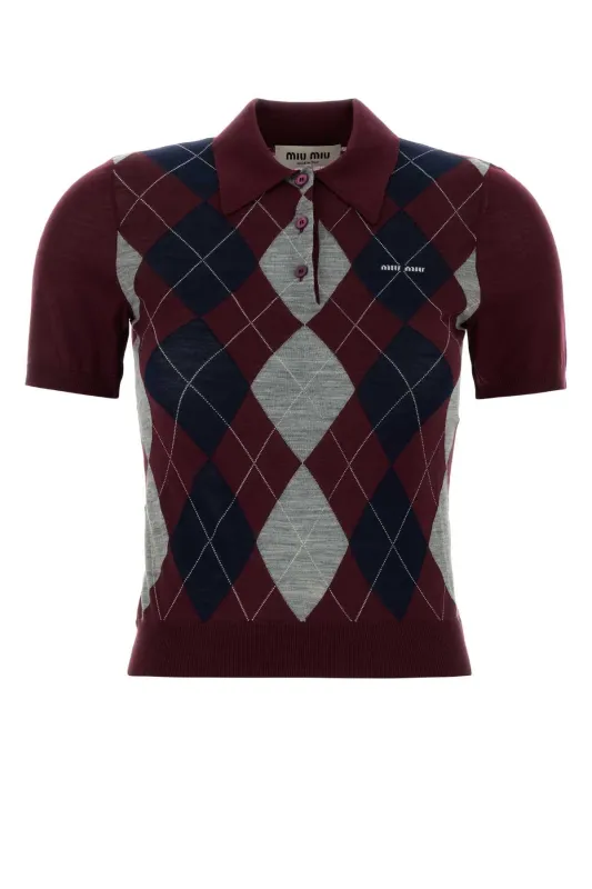 BURGUNDY WOOL POLO SHIRT made by Miu Miu