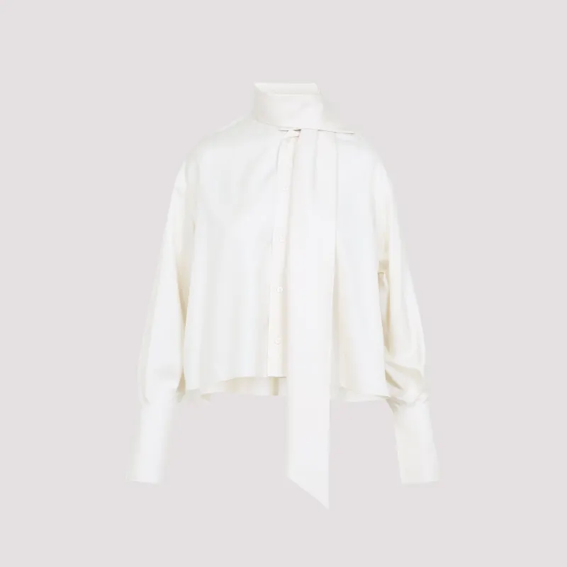 IVORY CROPPED LAVALLIER SILK BLOUSE sold by Lord & Taylor