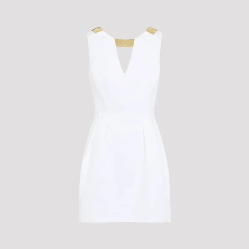 IVORY WHITE COTTON MINI DRESS WITH GOLD DETAIL sold by Lord & Taylor