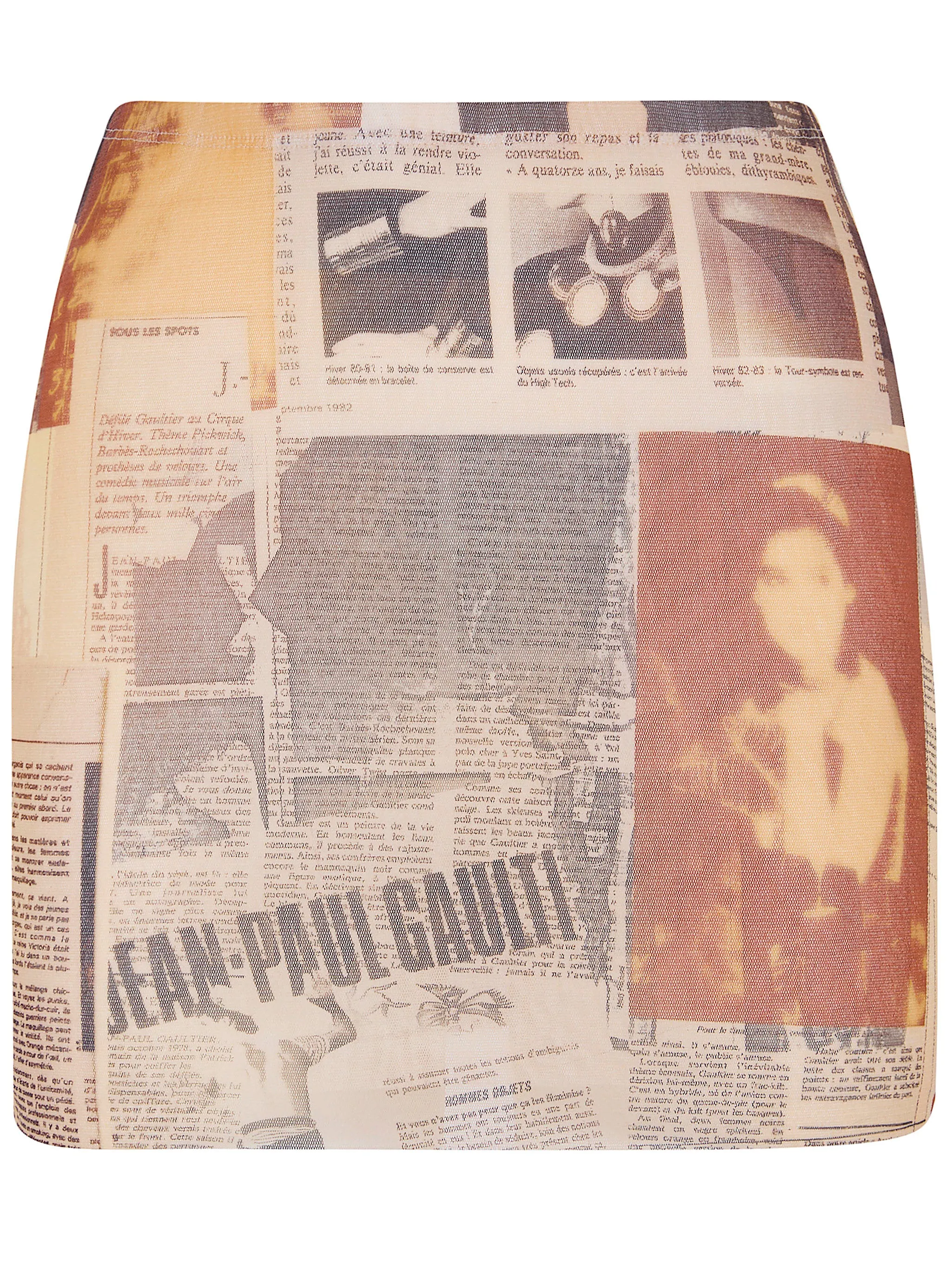 MESH MINI SKIRT PRINTED "JOURNAL" sold by Lord & Taylor