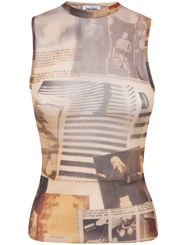 MESH TANK TOP PRINTED "JOURNAL" made by Jean Paul Gaultier