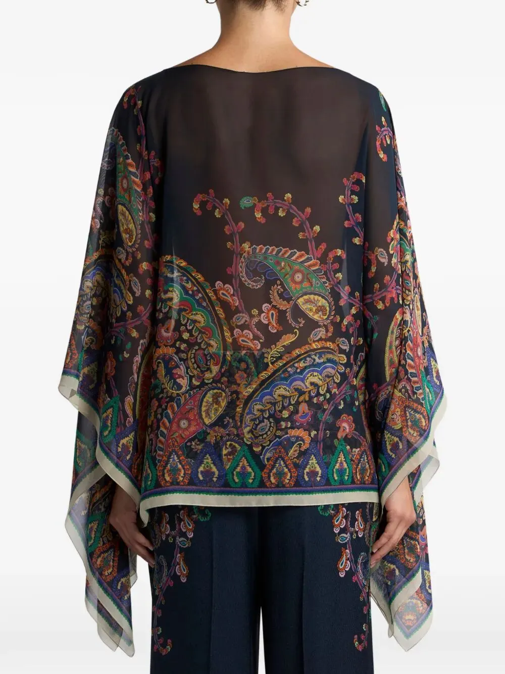 SILK PONCHO TOP WITH PLACED FLORAL PAISLEY PRINT sold by Lord & Taylor product image thumbnail 2