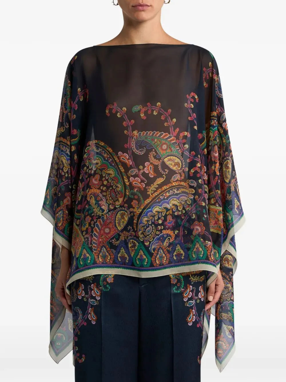 SILK PONCHO TOP WITH PLACED FLORAL PAISLEY PRINT sold by Lord & Taylor product image thumbnail 3