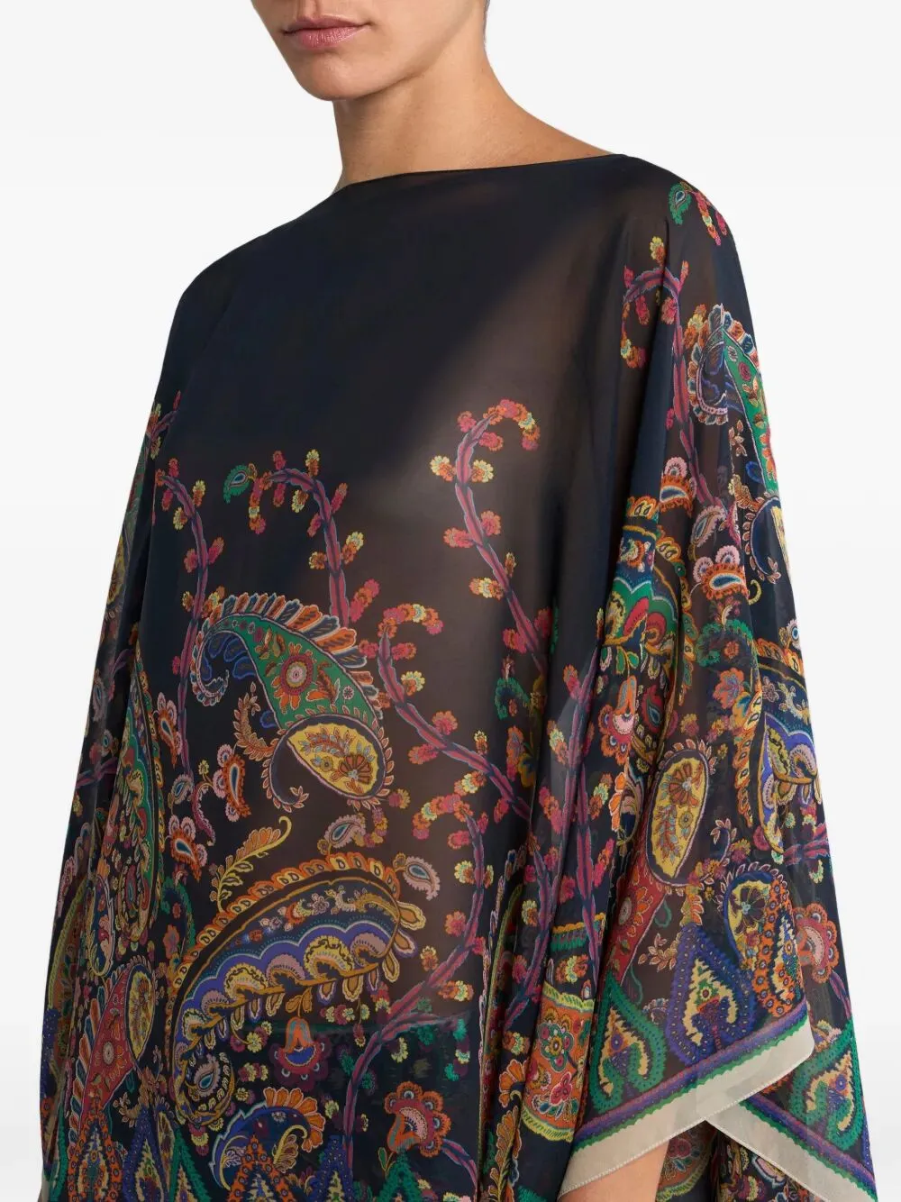 SILK PONCHO TOP WITH PLACED FLORAL PAISLEY PRINT sold by Lord & Taylor product image thumbnail 4