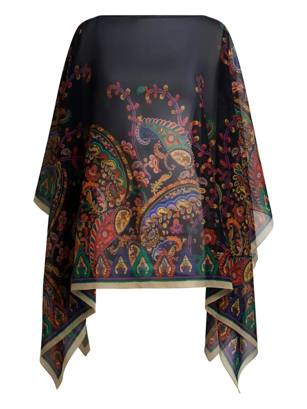SILK PONCHO TOP WITH PLACED FLORAL PAISLEY PRINT sold by Lord & Taylor