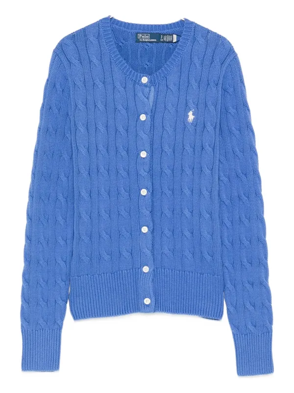 CREW NECK CARDIGAN IN CABLE-KNIT COTTON sold by Lord & Taylor